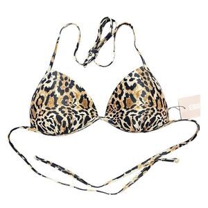 MISSGUIDED Leopard Print Tie Triangle Bikini Top NWT